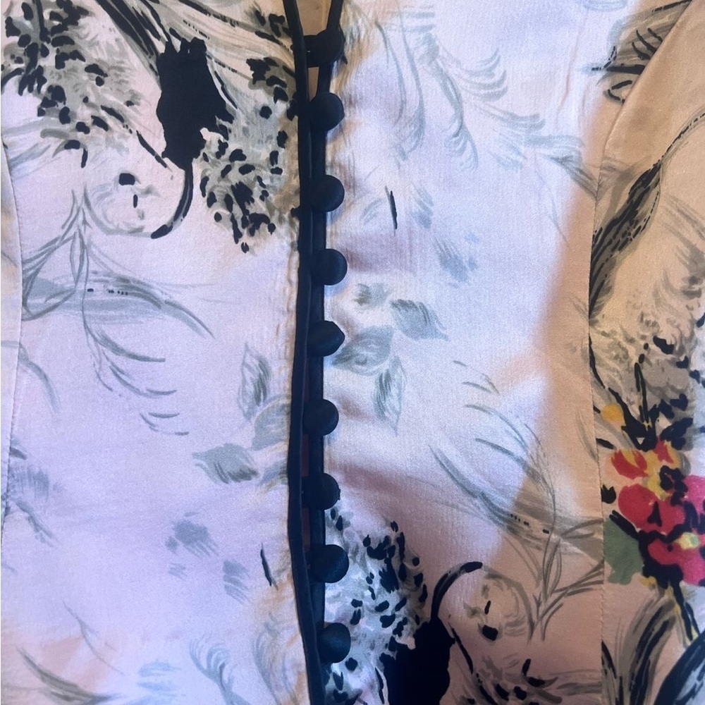 JS Collections silk floral Pink and Black spring Artistic Blazer - Picture 4 of 7